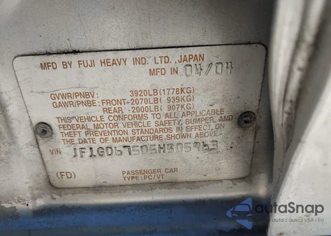 2005 Subaru Impreza 2.5Rs from USA, damaged, VIN JF1GD67505H505963